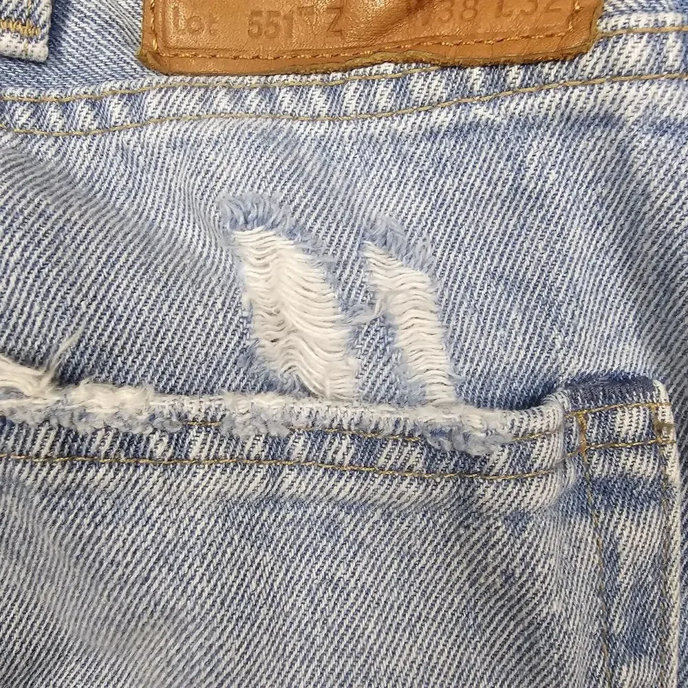 Levis Premium 551Z Jeans 38x32 Blue Hemp 90s Loose Baggy Straight Y2K Streetwear